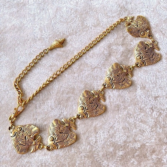 VINTAGE Gold Tone Tropical Angel Fish Chain Belt Metal Cinch Waist Lobster Clasp main image 14